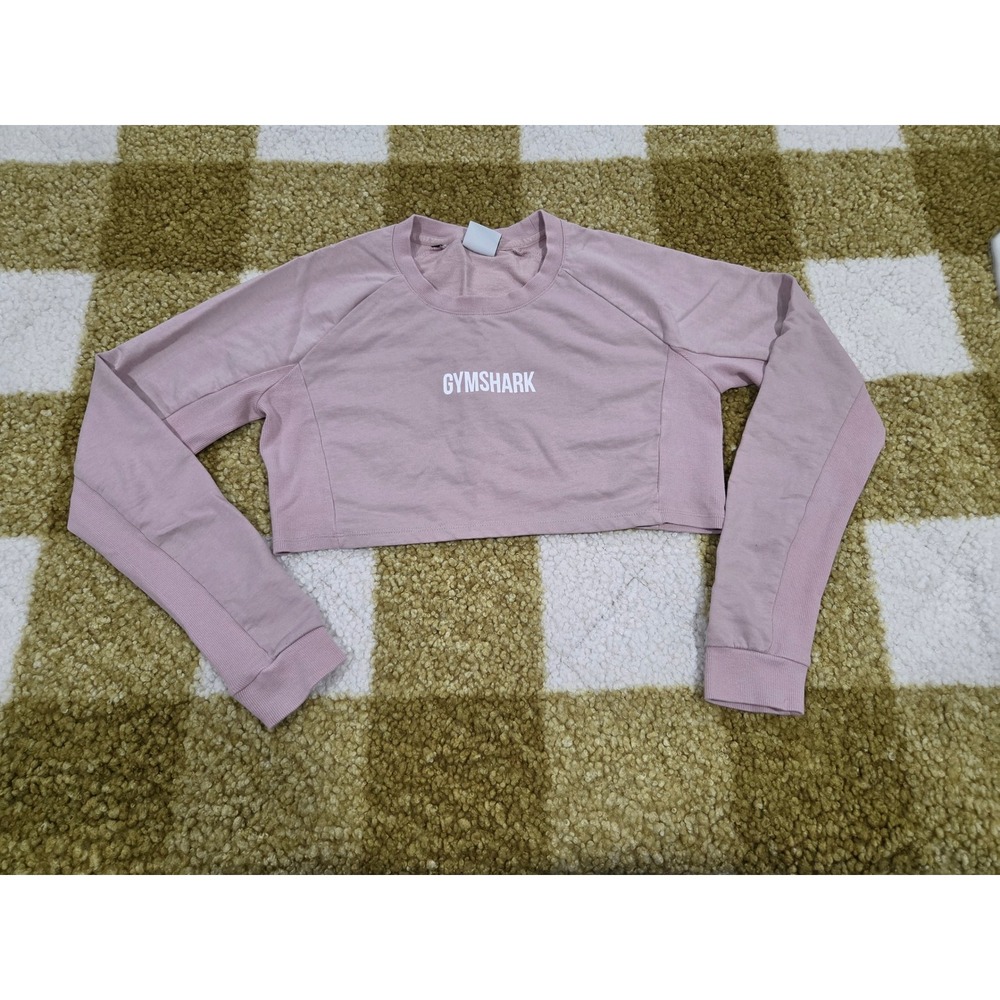 Gymshark Womens Small Pink Cropped Long Sleeve Sweatshirt Ribbed Side Panels